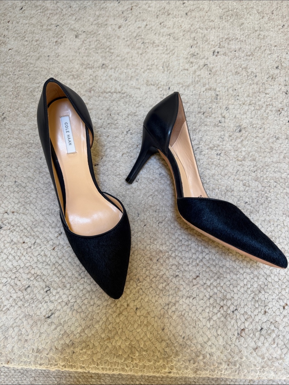Cole Haan D’Orsay/Highline Pumps Deep Navy w/ beautifully faux-fur textured toe - Picture 6 of 6